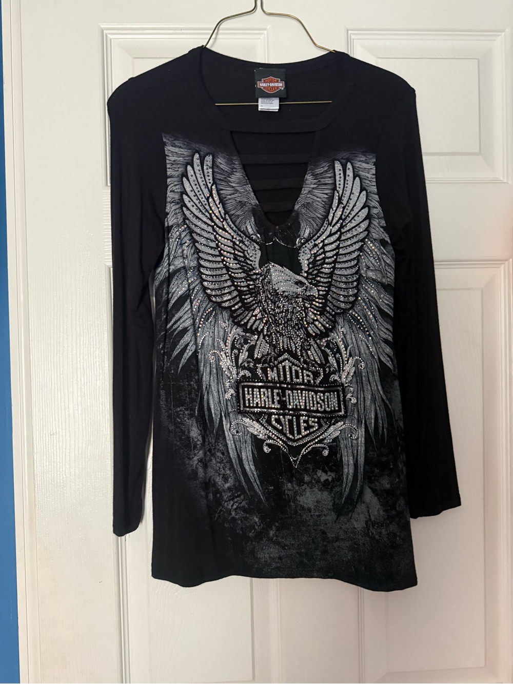Harley-Davidson Black Long Sleeve V-Cut Eagle Graphic Top
